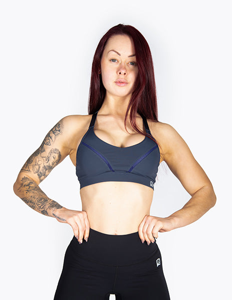RACERBACK SPORTS BRA WITH CRISS CROSS DETAIL - NAVY - Rise Above Fear, High Performance Activewear, Sportswear