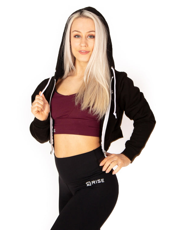 CROPPED ZIP HOODIE - BLACK - Rise Above Fear, High Performance Activewear, Sportswear