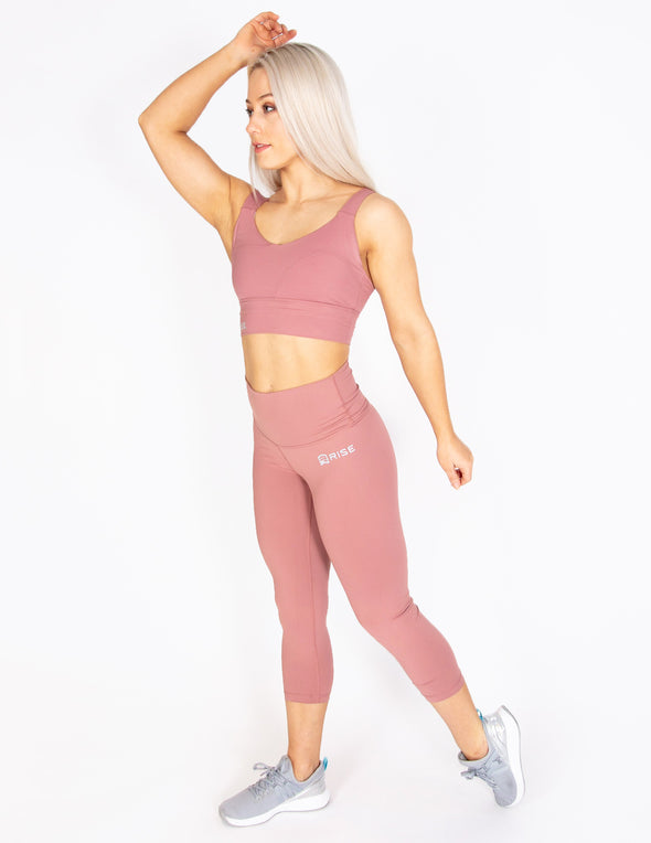 HIGH RISE CAPRI LEGGINGS - DUSTY ROSE - Rise Above Fear, High Performance Activewear, Sportswear