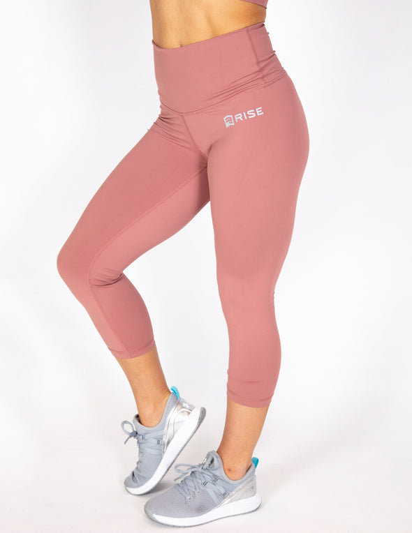 HIGH RISE CAPRI LEGGINGS - DUSTY ROSE - Rise Above Fear, High Performance Activewear, Sportswear