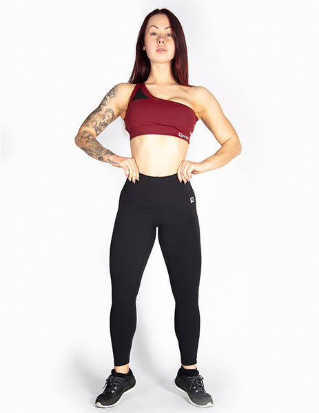 ONE SHOULDER MESH SPORTS BRA - WINE - Rise Above Fear, High Performance Activewear, Sportswear