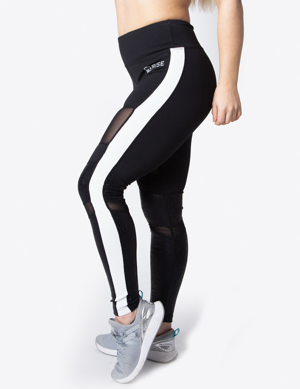 MESH PANEL HIGH RISE LEGGINGS - BLACK - Rise Above Fear, High Performance Activewear, Sportswear