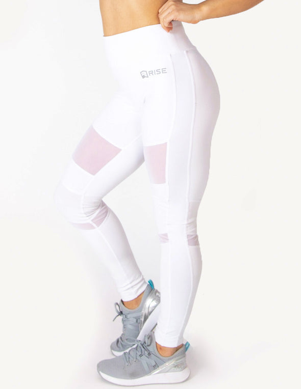 MESH PANEL HIGH RISE LEGGINGS - WHITE - Rise Above Fear, High Performance Activewear, Sportswear