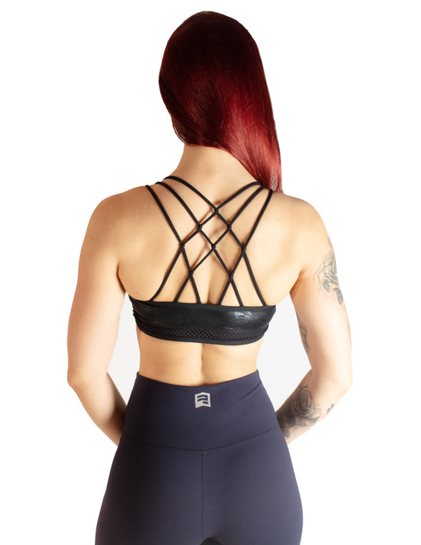 MARBLE EFFECT SPORTS BRA - BLACK