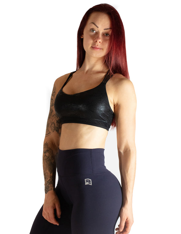 MARBLE EFFECT SPORTS BRA - BLACK