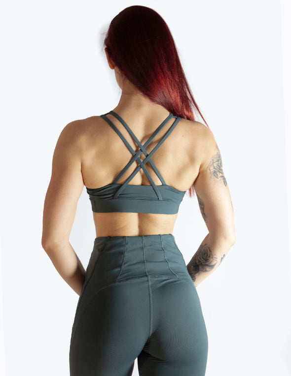 MESH PANEL SPORTS BRA - TEAL