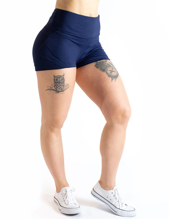 MESH PANEL LEGGING SHORTS - NAVY